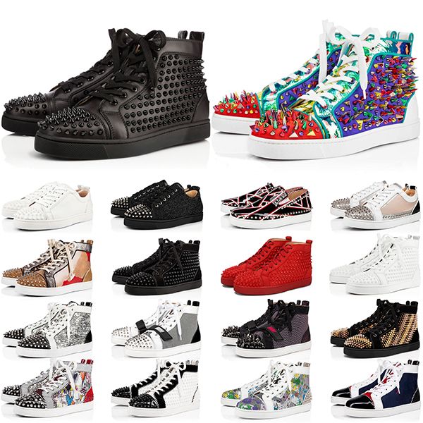 

red bottoms men women shoes spikes high sneakers black white glitter grey leather suede mens womens casual shoe size 35-47