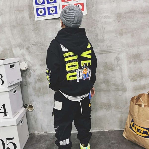 

new boys' hooded sweater 2020 winter children's korean plush pullover, Black