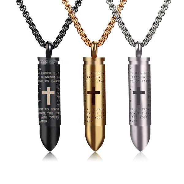 

pendant necklaces steel color mens stainless punk chain scripture cross jewelry the neck male accessories, Silver