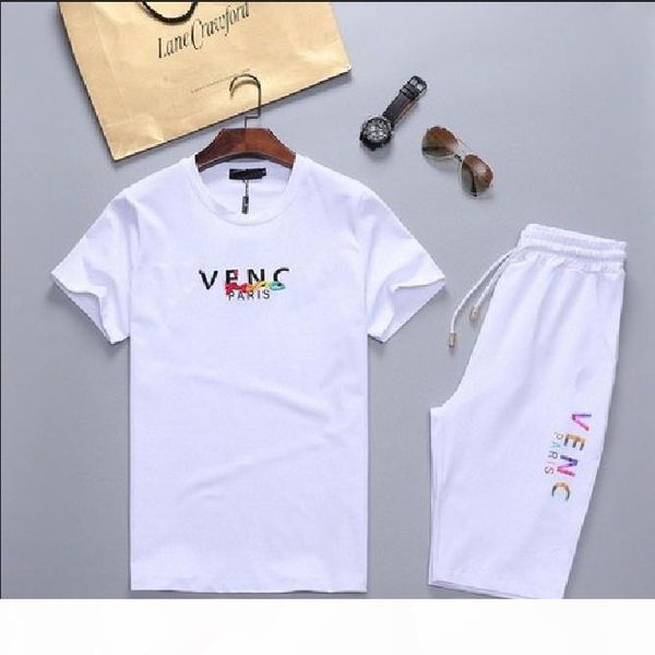 

fashion short tracksuits summer men's casual sportswear trend color embroidery letter printing color t-shirt with summer beach shorts, Gray