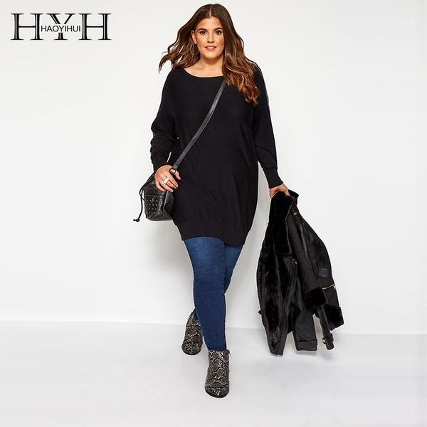 

hyh haoyihui plus size 2020 new fashion spring black simple round neck long sleeve comfortable women's t-shirt1, White