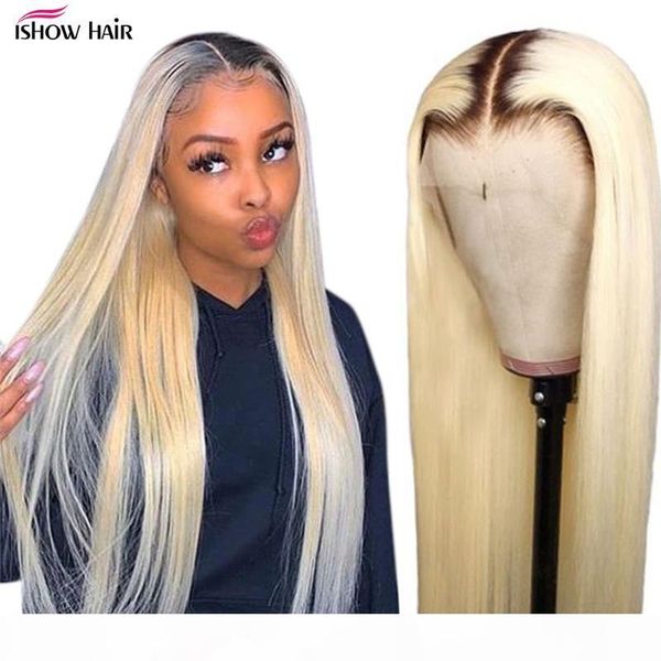 

ishow hd transparent blonde lace front wig t1b 613 brazilian bone straight human hair wigs human remy hair wigs for black women, Black;brown