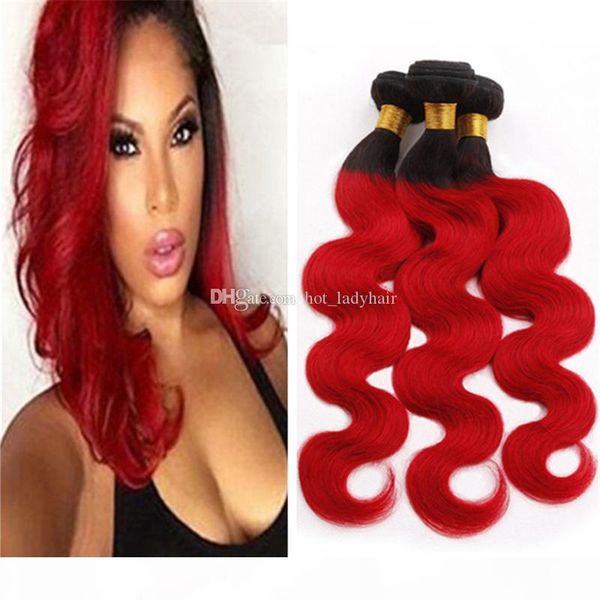 

black and red ombre human hair 3 bundles body wave wavy dark roots bright red ombre virgin peruvian hair weave wefts extensions