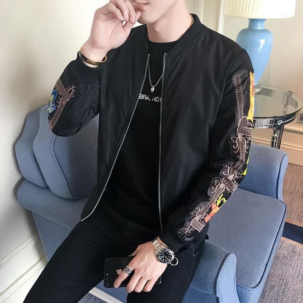 

embroidery patch man streetwear bomber jakets chaqueta hombre casual black red white windbreaker jacket mens social erkek1 men's jacket, Black;brown