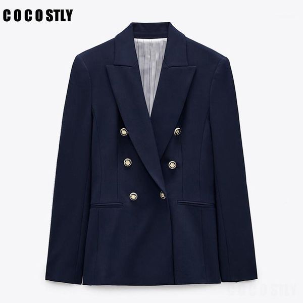 

new autumn notched blue blazers women fashion office lady double breasted jackets women elegant slim pockets suits female1, White;black