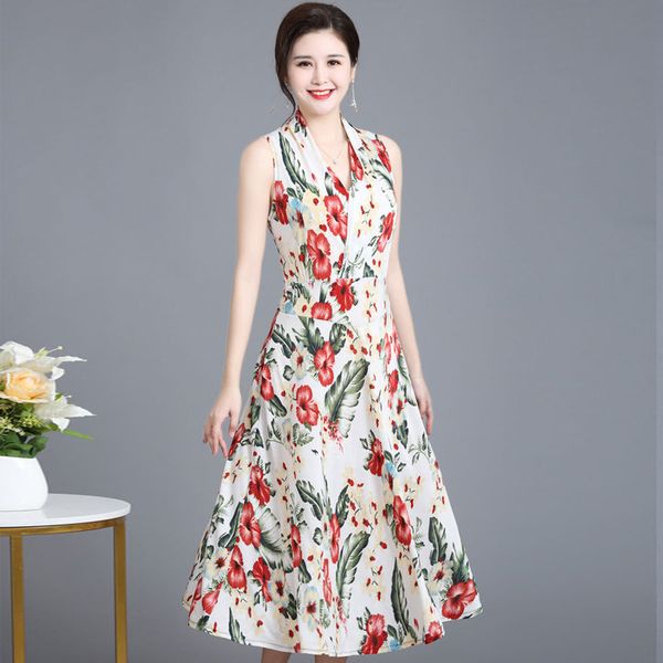 

2021 new new women casual print v-neck dresses sleeveless summer lady vestido pnmd, Black;gray
