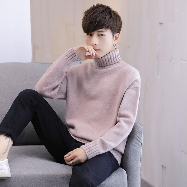 

2020 new men's turtleneck sweater winter korean loose sweater trend student personality wild couple knitwear drop shipping, White;black