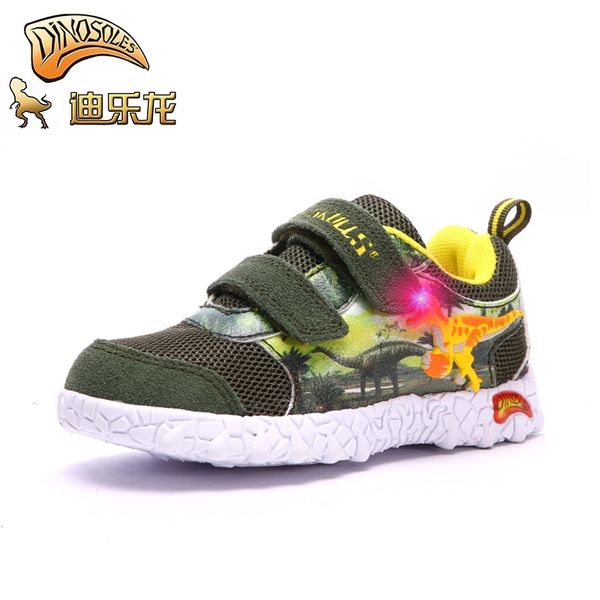 

dinoskulls spring kids boys shoes 4 t-rex dinosaurchildren's tennis glowing sneakers led light net breathable mesh sport shoes y201028, Black