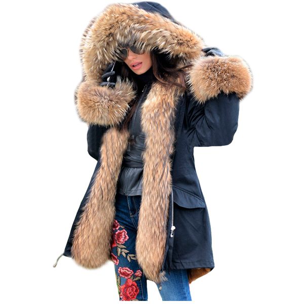 

lavelache 2020 long parka real fur coat winter jacket women natural real fox fur coats outerwear streetwear casual oversize new c1019, Black