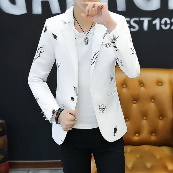 

youth slim blazer men fashion casual spring print blazer, White;black