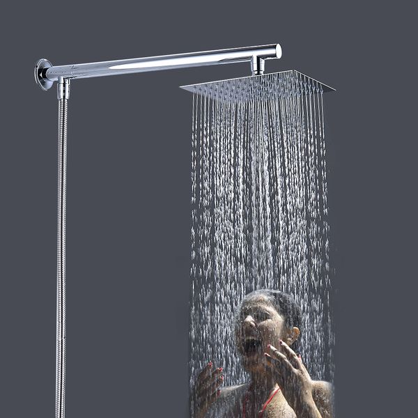 

wall mounted rainfall set chrome 8" ultrathin head stainless arm + srainless steel shower hose 1011