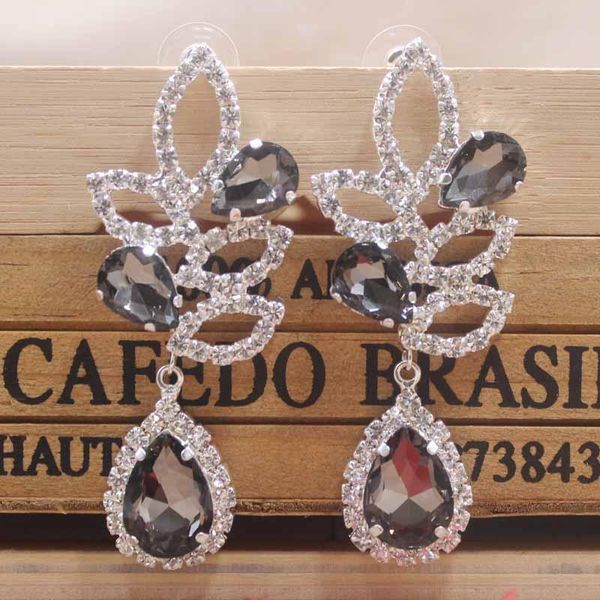 

dangle & chandelier beautiful brooding black wedding /party earring shiny women rose gold champagne zerong rhinestone, Silver