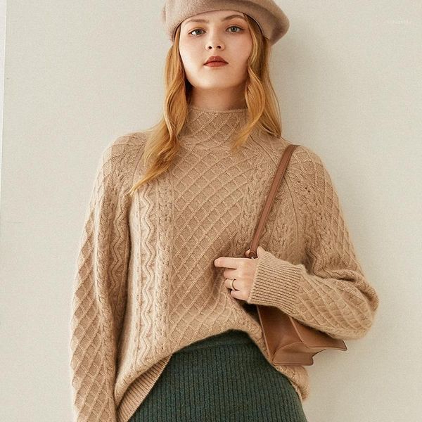 

tailor shop custom made turtleneck pure cashmere sweater women twisted loose loose pullover short sweater knitted base1, White;black