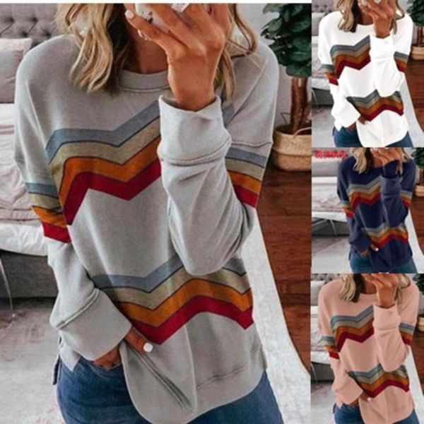 

striped autumn and winter 2020 women's color matching sweater t-shirt, Black