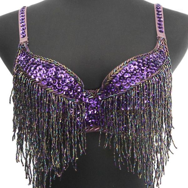 

women's performance costumes for bras belly dance bra double row tassels bra, Black;red