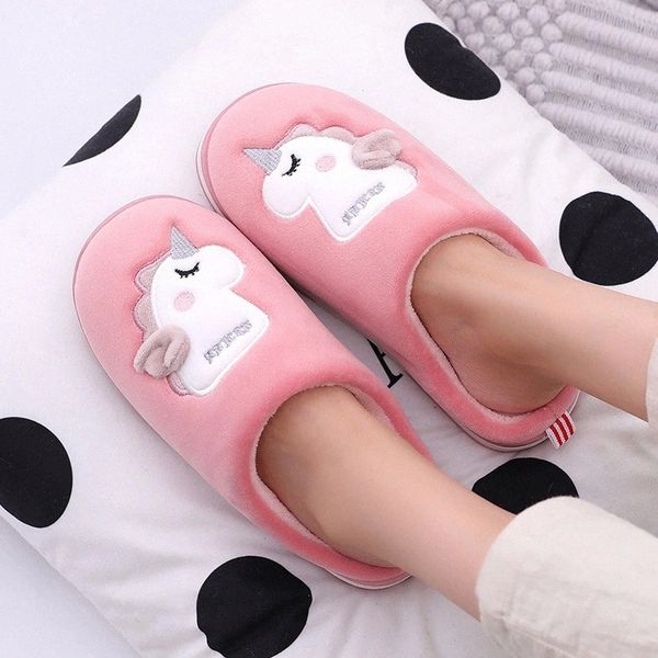 

unicorn women winter home slippers cute cartoon animal slip on warm men ladies boys girls house shoes indoor bedroom slippers #il2g, Black