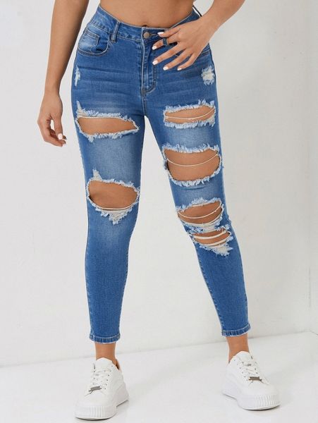 

petite ripped skinny cropped jeans t7k0#, Blue