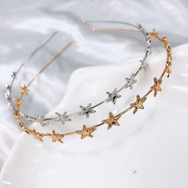 

2019 new fashion women gold silver metal pentagram star hairbands geometric thin headbands elegant headdress for daily party
