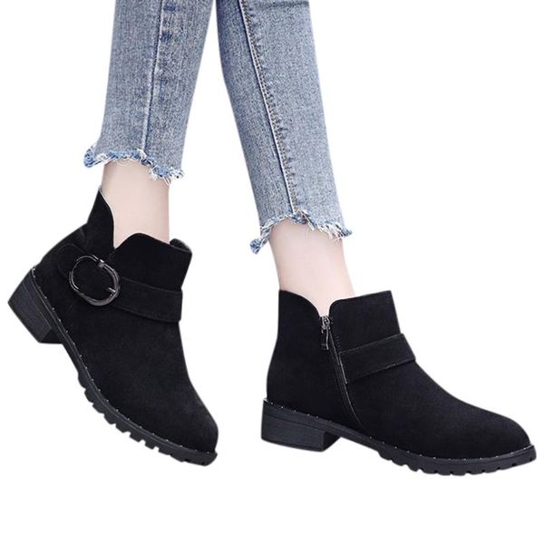

boots women shoes woman round toe elegant flat winter mujer zapatos de, Black