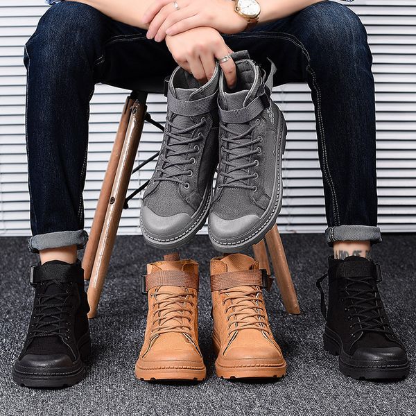 

shoes martin boots hight-british workwear boots trend versatile spring canvas martin shoes su lady -40, Black