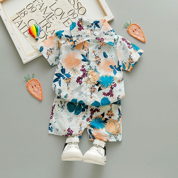 

kid summer clothes set shirts beach vacation outfit printed shirt + shorts boy clothing suit 1 2 3 4 5 years c1016, White