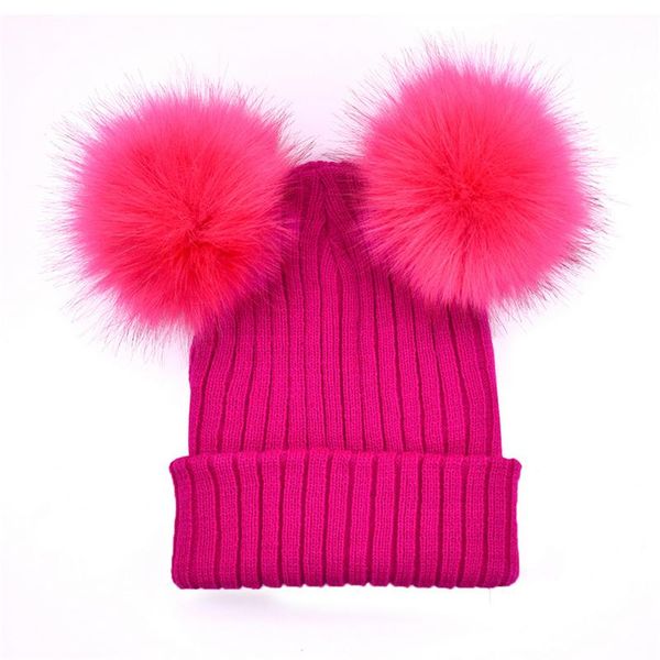 

beanie/skull caps fur pompom hat women casual winter knitted wool hats skullies beanies girls female two pom beanie, Blue;gray