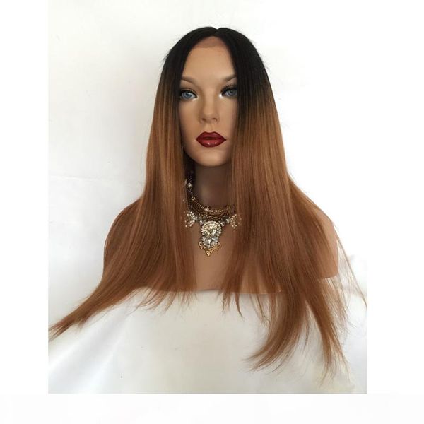 

new product dark roots ombre 1b30 straight hair wigs with baby hair custom full lace human hair wig, Black;brown