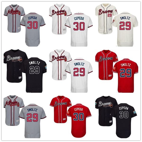 

custom men's women youth majestic jersey #30 orlando cepeda 29 john smoltz home blue red baseball jerseys, Blue;black