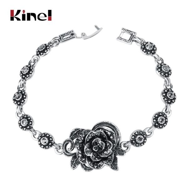 

charm bracelets kinel vintage rose flower crystal bangles for women trendy romantic jewelry silver colour fashion bracelet, Golden;silver