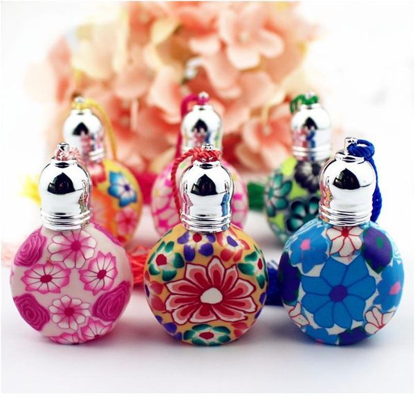 

1pc colorful 10ml roll on perfume bottles polymer clay empty glass roller vials refillable thick glass essential oi qylitz