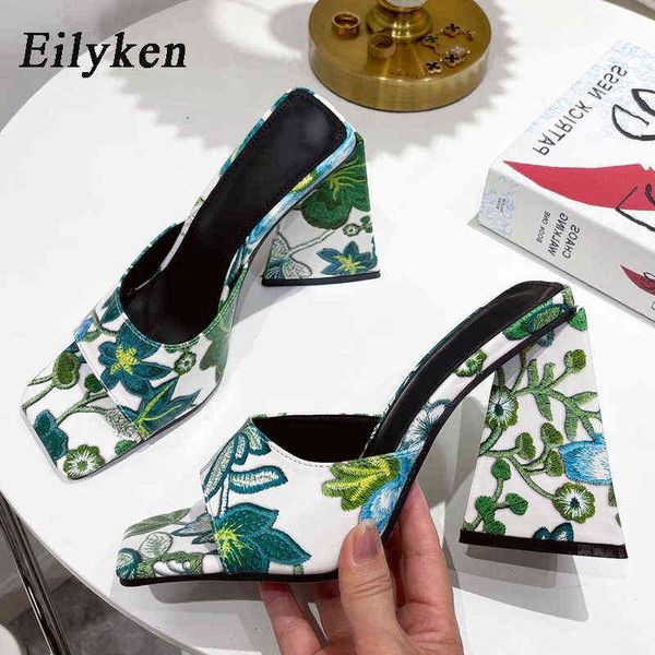 

slippers eilyken strange high heels women mules summer new square toe colorful pu leather ladies shoes woman party slides220308, Black