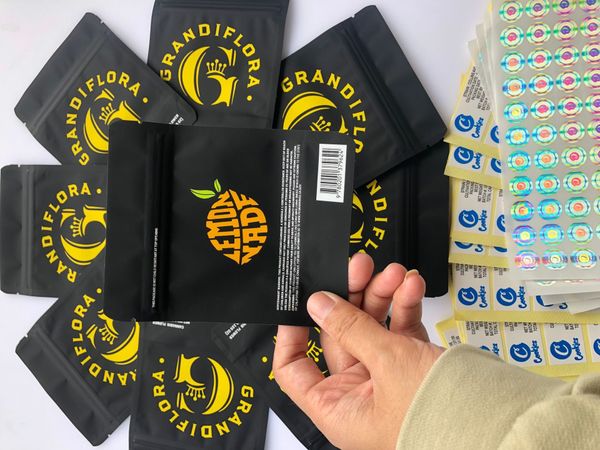 

proof bags black yellow label smell and grandiflora hologram 3.5g bags bag empty stickers cookies mylar local bags flavors yxlrf xhhair