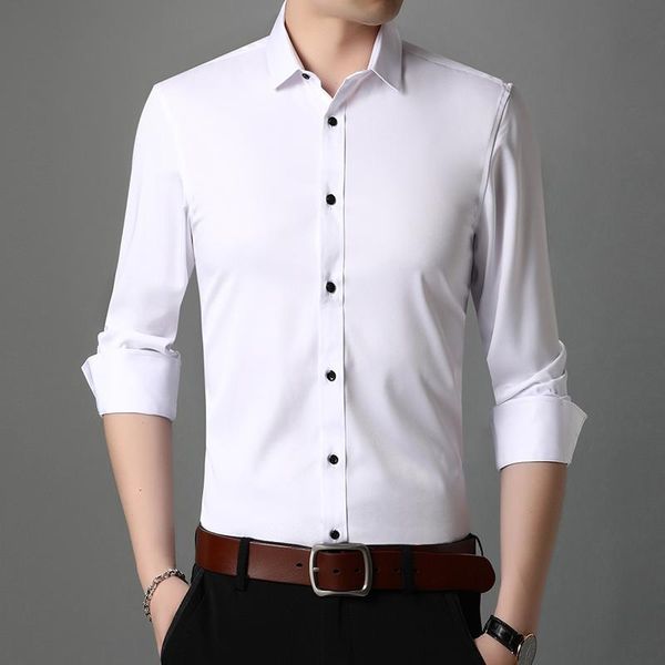 

mens formal dress shirts long sleeve white pure cotton business slim fit plus size office non iron blouse, White;black