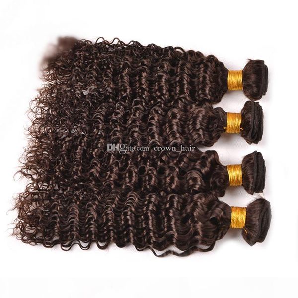

dark brown brazilian virgin human hair pure color #4 deep wave human hair 4bundles chocolate brown deep curly hair extension 4pcs lot, Black