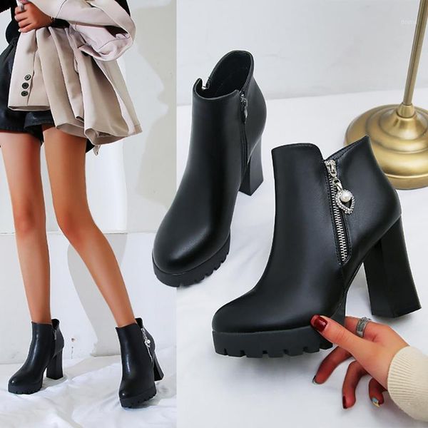 

boots winter women's platforms crystal padent cool heels ankle boots1, Black