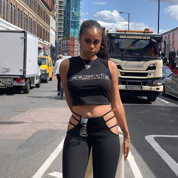 

black letter rhinestone cotton women summer sleeveless crop simple streetwear tees 2020ladies camisoleslim vest1, White
