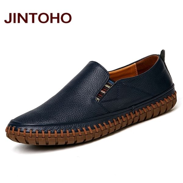 

jintoho big size men genuine slip on black real leather loafers mens moccasins italian designer shoes