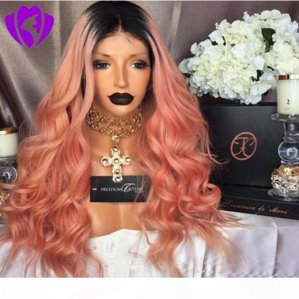 

elling ombre pink lace front wig middle part glueless synthetic lace front wig with baby hairt heat resistant wigs for women, Black