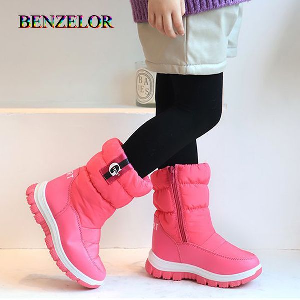 

benzelor mid-calf with fur plush warm children winter snow boots kids shoes for girls boys leather children' girl shoe 201128, Black;grey
