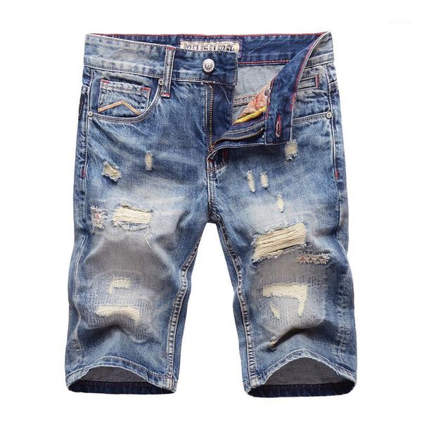 

vintage designer fashion men short jeans casual destroyed shorts hombre ripped jeans summer streetwear hip hop shorts men1, Blue