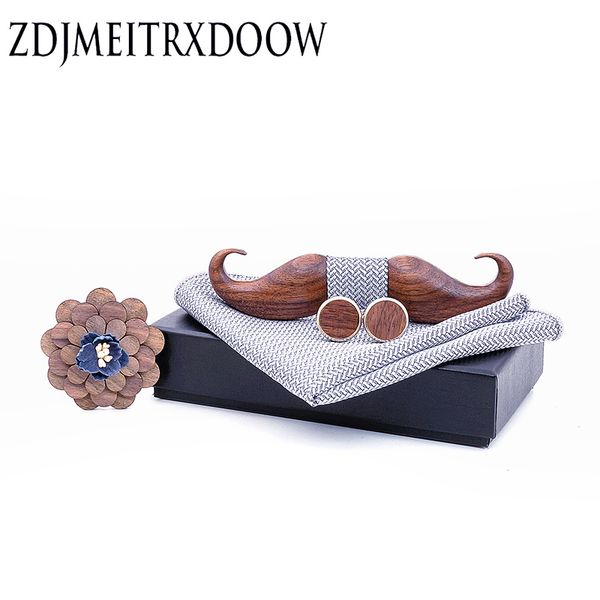 

3d black walnut beard wooden bowtie for mens wedding papillon corbatas printed wood bow tie handkerchief set for mens suit 201027, Blue;purple