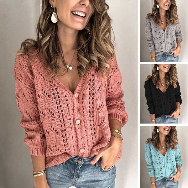 

women knitted hollow geometric pattern women's v-neck autumn casual single-breasted female cardigan sweater 2020, White;black