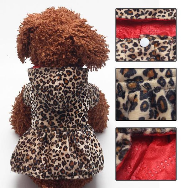 

reversible leopard print autumn and winter dress warm hoodie teddy bichon dog pet clothes