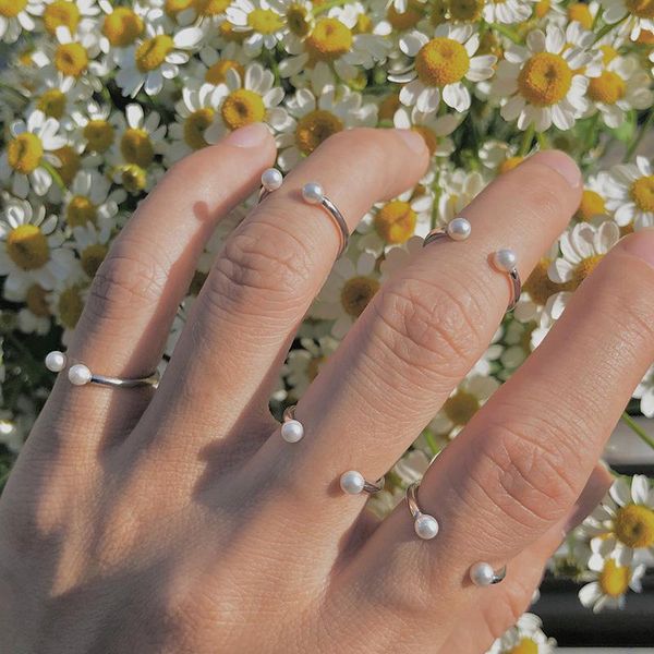 

aomu 4шт / комплект минималистской имитация pearl геометрического u-образный открытых кольца для женщин партий свадебных украшений подарков, Silver