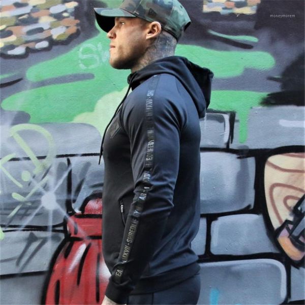 

autumn fitness men gyms hoodies sweatshirt bodybuilding hoody zipper casual sweatshirt men's slim fit hooded jacket1, Black