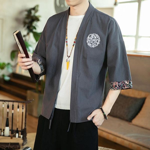 

kimono cardigan men japanese kimono traditional beach thin holiday asian clothes cotton kimonos yukata male fashion casual shirt, Red