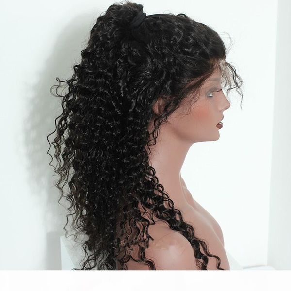 

malaysian virgin hair deep wave lace front wig deep curly full lace wig hair grade 8a human hair wigs for black women, Black;brown