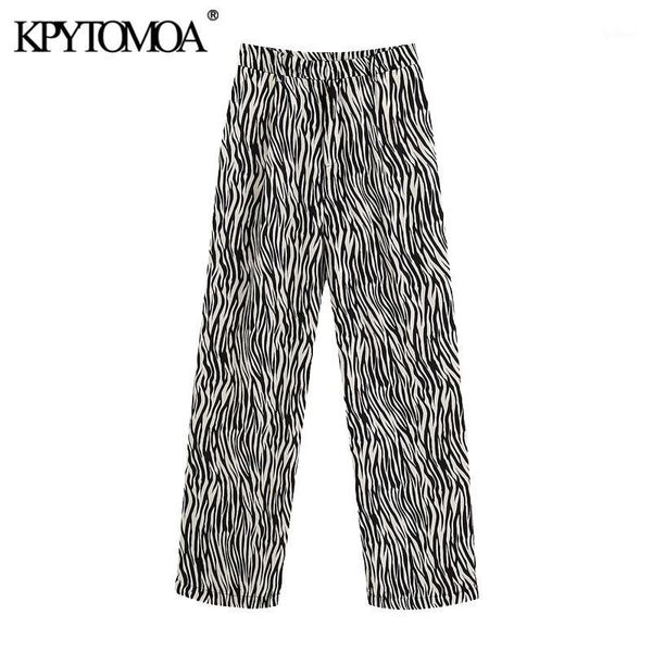 

kpytomoa women 2020 chic fashion animal print straight pants vintage high waist zipper female ankle trousers pantalones1, Black;white