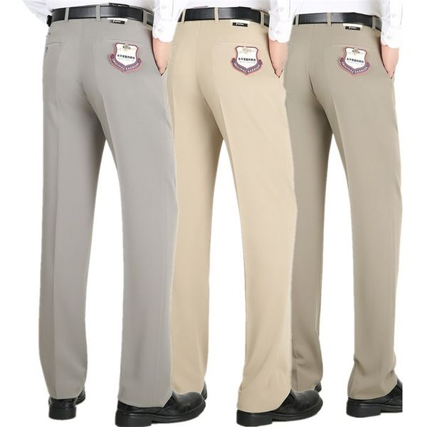 

summer thin mens suits trousers business casual suit middle-aged youth anti-wrinkle silky straight loose dress pants men y201026, Black