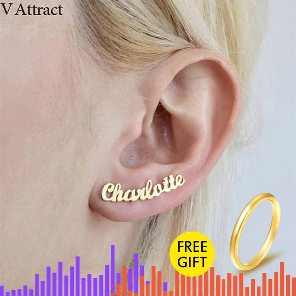 

v attract stainless steel personalized name stud earrings for women handmade custom jewelry bridesmaid gift rose gold oorbellen 200923, Golden;silver